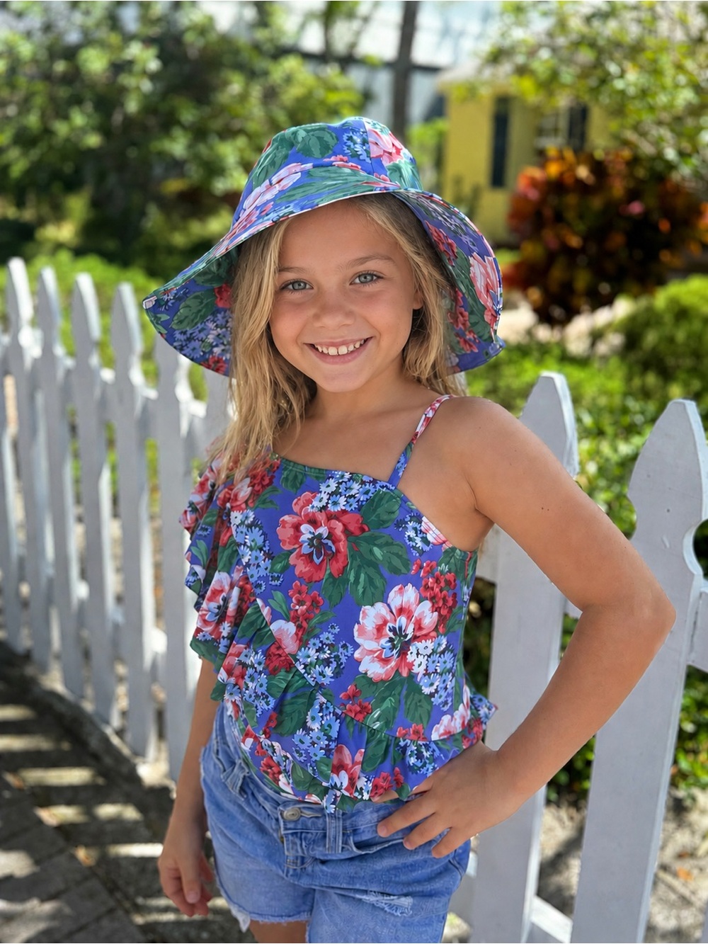 Janie and Jack Girl Blue Purple Pink Floral Bucket Hat Size 10-12